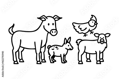 Silhouette of a Cow and a Pig Farm Animal Duo on a White Background farm animals domestic animals