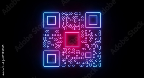 Futuristic neon qr code with circuit board design