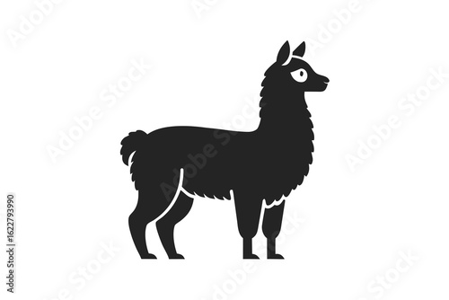 Silhouette of a Black Llama Standing Isolated on White Background Side View Illustration