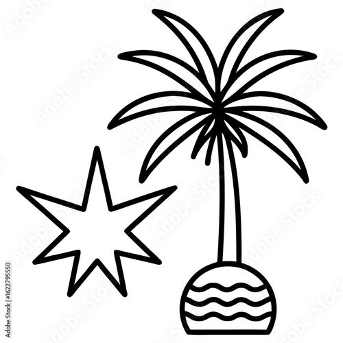 Star and Palm Tree Line Art