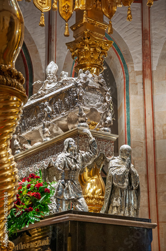 Royal Gniezno Cathedral's interior with sarcophagus St. Adalbert, historical and royal city in Greater Poland Voivodeship