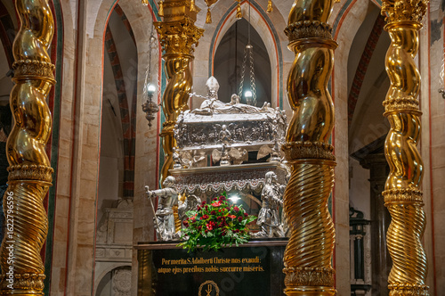 Royal Gniezno Cathedral's interior with sarcophagus St. Adalbert, historical and royal city in Greater Poland Voivodeship