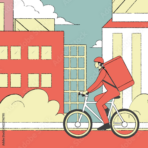 Courier on Bicycle with Delivery Bag