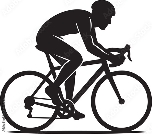 Silhouette of a cyclist in racing posture on a bicycle cycling sport