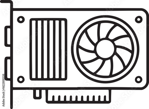 Black and white line drawing of a computer graphics card video card hardware
