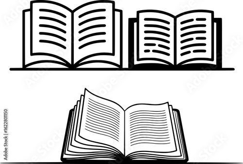 Open books on shelf and table reading literature