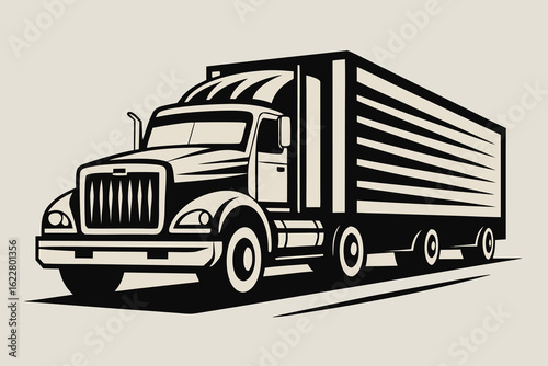 Stylized Black and Beige SemiTruck Illustration Transportation, Freight, and Logistics Icon Art