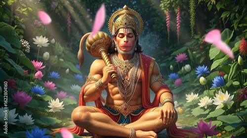 Wallpaper Mural Divine Hanuman in Floral Sanctuary Torontodigital.ca