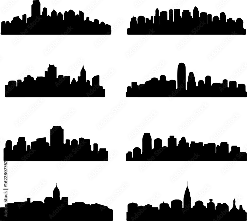 Fototapeta premium black silhouette vector illustrations of city skylines