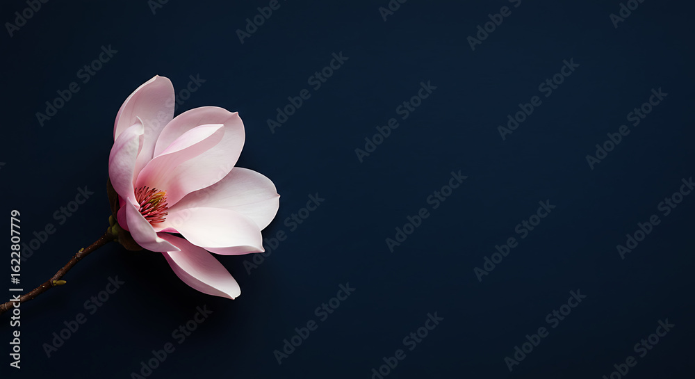Obraz premium Elegant Pink Magnolia Blossom on Dark Minimalist Background