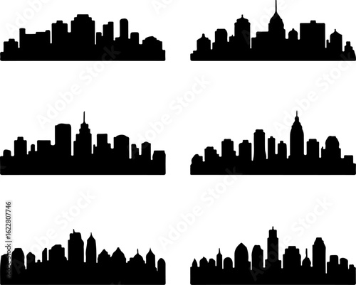 black silhouette vector illustrations of city skylines
