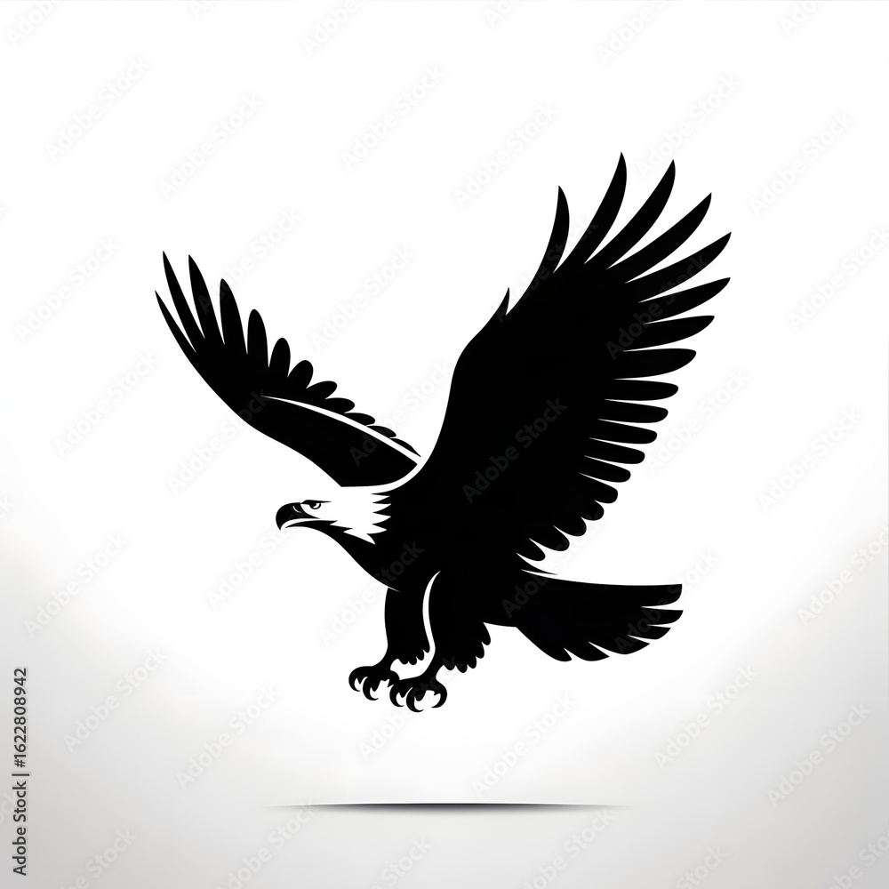 Obraz premium Silhouette of a majestic eagle in flight with wings spread wide