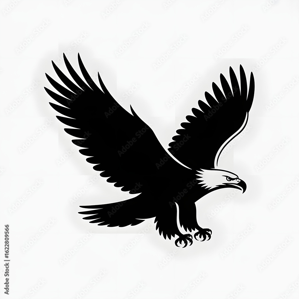 Obraz premium Majestic bald eagle soaring in flight silhouette against a light background