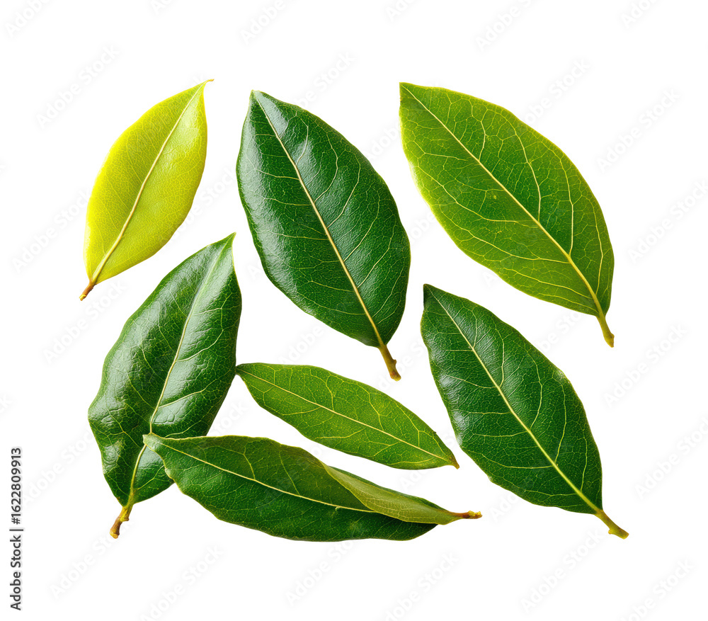 Fototapeta premium Fresh bay leaves collection botanical garden nature green environment isolated on transparent background, png