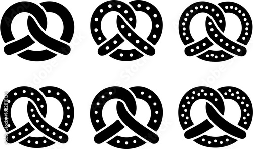 black silhouette vector illustrations of pretzels with different twist styles