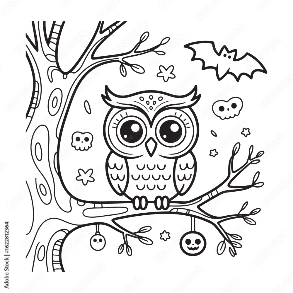 Fototapeta premium Bold and Easy Cozy Halloween Coloring Pages, Vector Illustration, Black and White, Halloween, Coloring Pages, Bold and Easy Halloween Printable, Halloween holiday, Cozy Halloween Coloring Page,