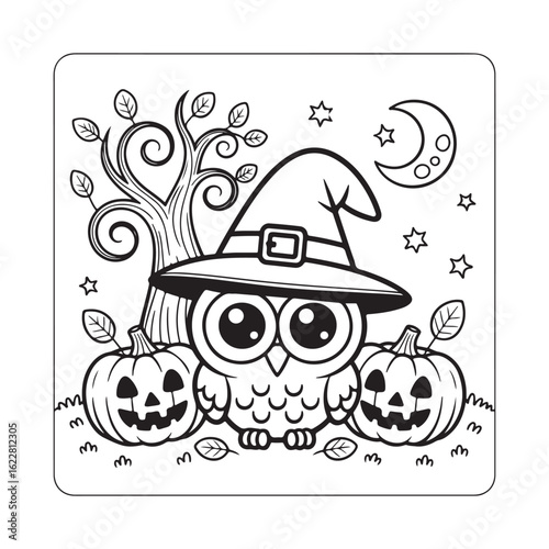 Bold and Easy Cozy Halloween Coloring Pages, Vector Illustration, Black and White, Halloween, Coloring Pages, Bold and Easy Halloween Printable, Halloween holiday, Cozy Halloween Coloring Page,