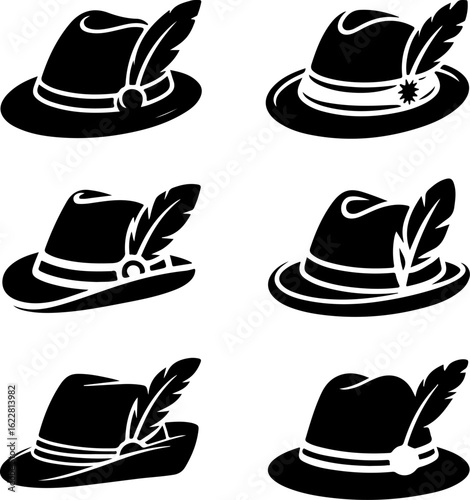 black silhouette vector illustrations of traditional Bavarian hats
