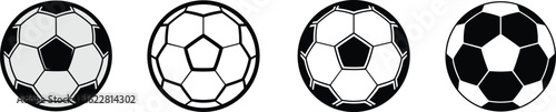 Cad drawing flat vector illustration, soccer ball icons, football symbol set, black and white sport elements, round shape, graphic design