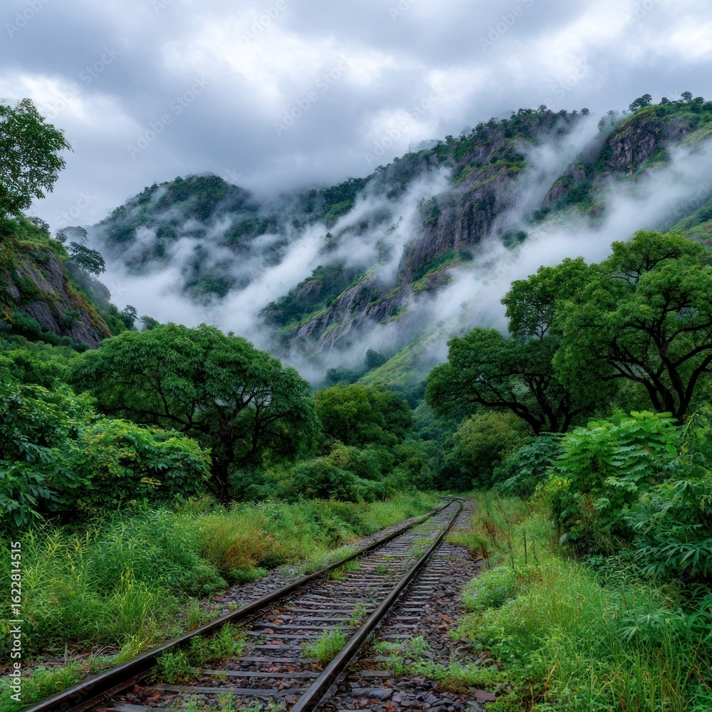 Fototapeta premium Misty mountain railroad