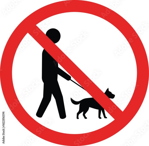 No dogs allowed sign, a red prohibition symbol banning pets, a vector illustration for restricted area warnings about walking dogs.