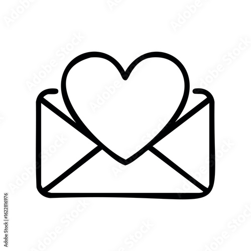 Heart-shaped envelope drawing for love and communication themes – stock vector icon in line style