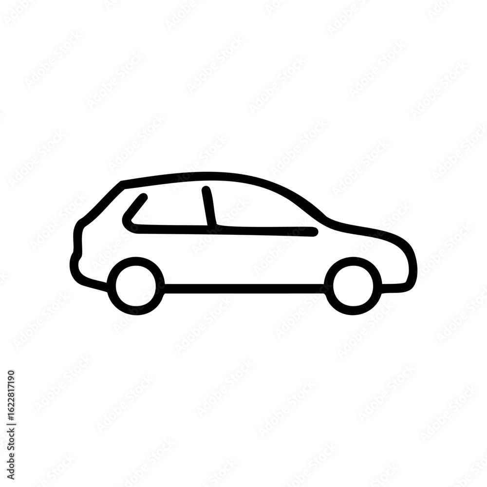 Fototapeta premium Outline of a compact car side view illustration – stock vector icon in line style