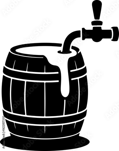 Black silhouette vector of a beer barrel with an open tap