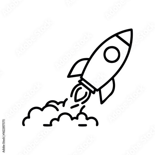 Simple rocket icon depicting launch with smoke trail – stock vector icon in line style