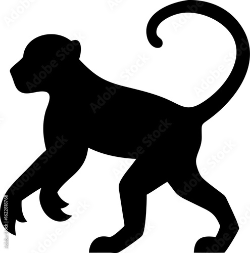Monkey Silhouette Icon – Wild Animal, Nature & Primate Symbol


