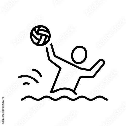 Simple line drawing of person playing water polo with ball – stock vector icon in line style