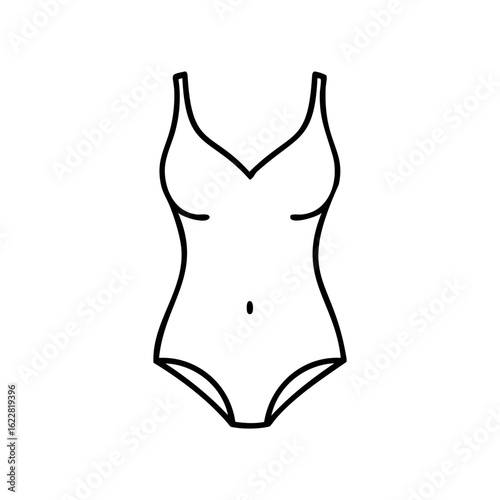 Black one-piece swimsuit illustration with v-neck design – stock vector icon in line style