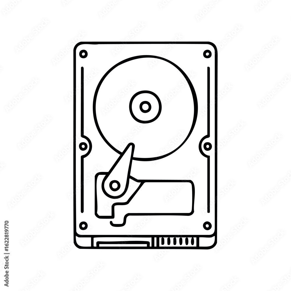 Hard disk drive outline drawing depicting internal components and structure – stock vector icon in line style Hard disk drive outline drawing depicting internal components and structure – stock vector icon in line style