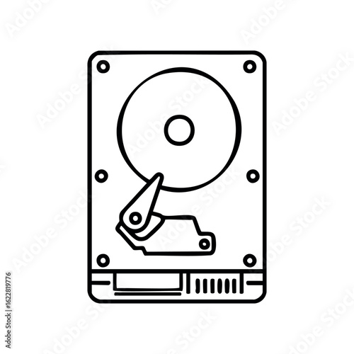 Line art of internal hard disk drive components – stock vector icon in line style