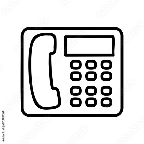 Outline drawing of a classic landline telephone with keypad – stock vector icon in line style