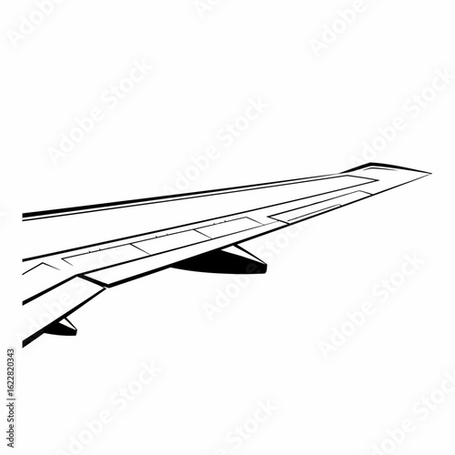 Airplane Wing Sketch: Detailed Black and White Illustration of Flaps and Ailerons
