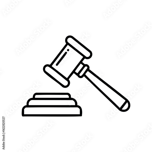 Simple line art of auction gavel and base – stock vector icon in line style