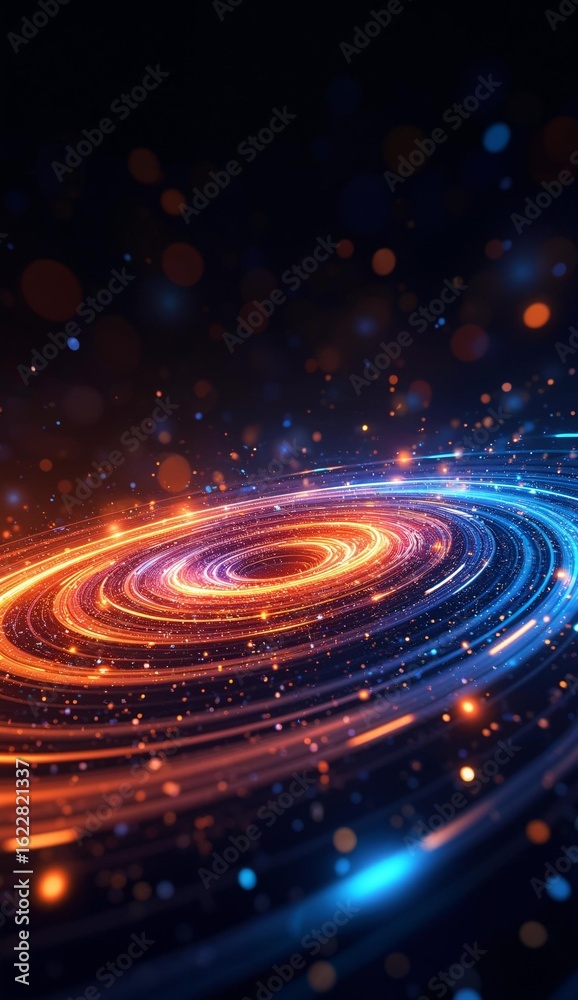 Obraz premium Vibrant Spiral Galaxy with Radiant Light Trails and Cosmic Dust