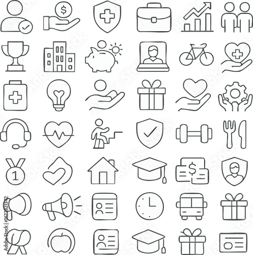 Vector icons set business finance medical education health care sport travel and many more concept design