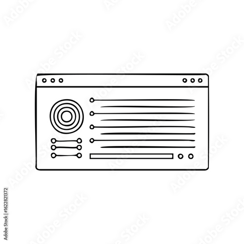 Simple line drawing of a modern schema interface with circular element – stock vector icon in line style