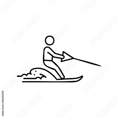 Outline of person water skiing with skier holding rope – stock vector icon in line style