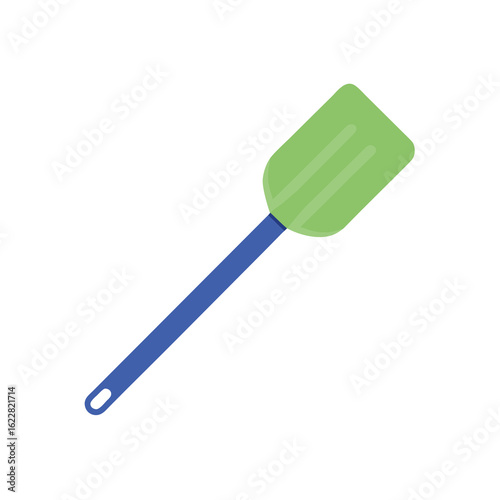 Green Spatula with Blue Handle Isolated on White Background for Cooking