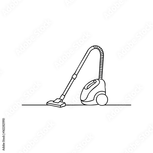 Line art of a vacuum cleaner with wheels and hose attachment – stock vector icon in line style