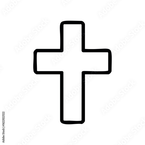 Simple black outline of a christian cross symbol on white – stock vector icon in line style