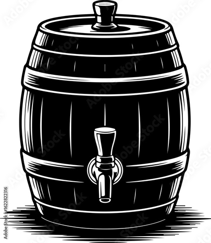 Black silhouette vector of a beer keg featuring a tap on the front 