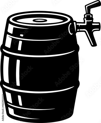 Black silhouette vector of a beer keg featuring a tap on the front 