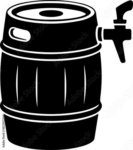 Black silhouette vector of a beer keg featuring a tap on the front 