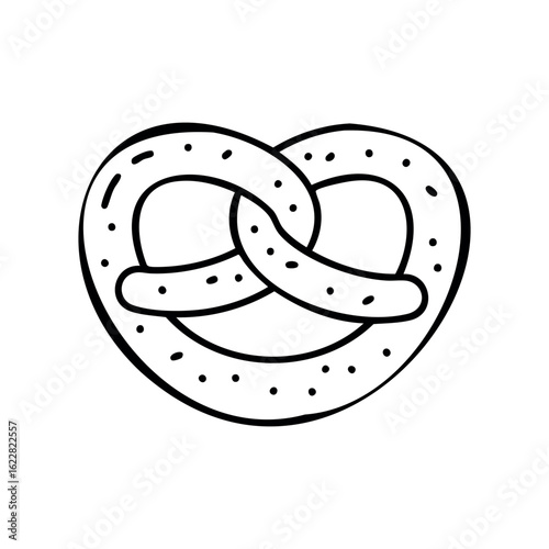 Hand-drawn pretzel clipart with criss-crossed design – stock vector icon in line style
