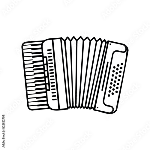 Accordion line drawing illustration of musical instrument with piano keys – stock vector icon in line style