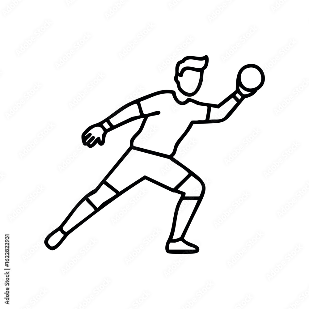 Fototapeta premium Outline of male athlete playing handball with dynamic pose – stock vector icon in line style